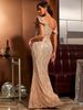 Champagne One-Shoulder Sequin Evening Gown – Elegant Mermaid Tail Dress With High Waist & Crystal Beading (S-XL, Glamorous Partywear)_ecoleips.com
