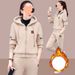 Women's Clothing Fleece-Lined Hoodie & Jogger Set - Winter Warmth Two-Piece Outfit, Plus Size 4XL, Soft Polyester, Geometric Print (Pink, Beige, Red)_ecoleips.com