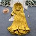 Elegant Satin Wrap-Waist Blouse With High-Waisted Flared Skirt Set - Long Sleeve Ruffle Hem Two-Piece Outfit For Women_ecoleips.com