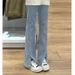 Plus-size High-waisted Slit Straight-leg Jeans For Plus-size Women, New Spring 2025 Loose Wide-leg Floor-length Pants_ecoleips.com