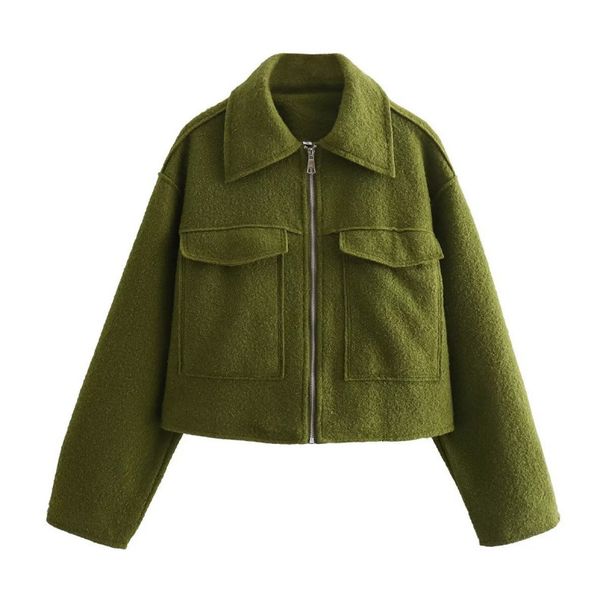 Autumn Women's Seven-Color Zipper Cropped Tweed Jacket Large Mouth Jacket Top Wholesale_ecoleips.com