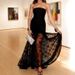Women's Sexy Off Shoulder Lace Panel Strapless Backless Black Maxi Dress – Boho Beach Resort Gown_ecoleips.com