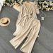 Women's Autumn Two Piece Set Niche Design Belt Waist Long Sleeved Knit Cardigan High Waisted Loose Wide Leg Pants_ecoleips.com