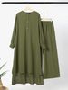 2025 Muslim Solid Color Women's Two-Piece Casual Loose Long Sleeve Wide-Leg Pants Set_ecoleips.com