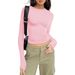 Voya Women's Solid Color Simple T-shirt, Versatile For Spring And Summer Commuting, Slim Fit Interior, Long Sleeved Top_ecoleips.com