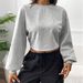 Voya Women's High Waisted, Leaky Belly Button, Drawstring Waist Sweatshirt For Outerwear, Short Style, Large Loose Fit, Long Sleeved T-shirt_ecoleips.com