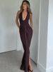 Mozision Deep V Neck Backless Sexy Maxi Dress Women Elegant Halter Sleeveless High Waist Pleated Split Club Party Long Dresses_ecoleips.com
