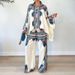 Women's clothing autumn new fashion printed lapel bat sleeve top loose trousers two-piece set_ecoleips.com