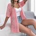 Women’s Lace-Up Short Sleeve Knit Cardigan – Summer Boho Vacation Cover-Up (White, Khaki, Pink, Black, Burgundy, Brown, Beige, Orange)_ecoleips.com