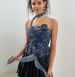 Women's Floral Print Halter Choker Peplum Top, 3D Flower Asymmetrical Hem Blouse_ecoleips.com