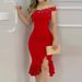 2025 New Summer Fashion Tight Bodycon Off-Shoulder Ruffle Dress Women's Clothing_ecoleips.com
