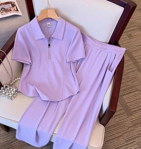 Women's Plus Size Korean Style Summer Pant Set Casual Slimming Top With Short Sleeves Fashionable Spring/Autumn Wear_ecoleips.com