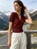 Loose Ribbed Knit Blouse, Breathable Soft Cropped Knitwear_ecoleips.com
