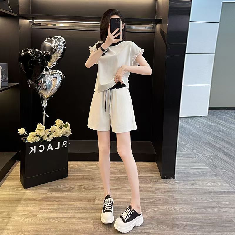 Women's European Style Casual Sportswear Set Short Sleeved Slimming Shorts Youthful Fashionable Two Piece Summer Outfit_ecoleips.com