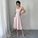 Women's Square Neck Sleeveless Dress Pink Button Front Elegant Summer Midi Dress_ecoleips.com