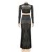 Women’S Mesh Long Sleeve Dress & Lace Top Two-Piece Set – Elegant Sheer Evening Gown, Sexy Clubwear With Rhinestone Details_ecoleips.com