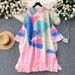 Women's French Retro Pleated Print Dress High End Loose Slim Casual Mid Length Skirt With Tie Waist For Summer_ecoleips.com