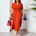 Women's Clothing Summer New Short Sleeved V Neck Pleated High Waist Fashionable Temperament Waist Dress_ecoleips.com