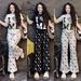 Women's Summer Fashion Set Short Sleeve Puppy Print Top And Slim Fit Wide Leg Pants Casual Two-Piece Outfit_ecoleips.com