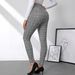 European American Foreign Trade Women's Leggings, Elegant Plaid Print With Button Decoration, Black And White_ecoleips.com