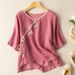 Cotton And Linen Five-Quarter Sleeve Embroidered Button-Up Artistic Retro Shirt For Women, Loose Large-Sized Pure Cotton_ecoleips.com