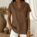 2026 European American Cross-border . Spring And Summer Fashion Casual Women's Short-sleeve V-neck Solid Color Top_ecoleips.com