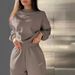 Women's Clothing Poly-Cotton Casual Hoodie & Pants Set - Wrinkle-Free Streetwear (Navy/Grey/Khaki/More, S/M/L/XL)_ecoleips.com