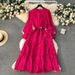 Women's Clothing Palace Style Dress Heavy Hollow Lace Splicing Slim Fit Long Puff Sleeve High End Dress_ecoleips.com