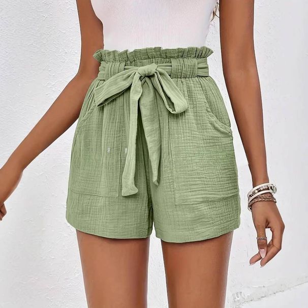 Women's Clothing New Summer Women's Loose Cotton And Linen Casual Shorts Pocket Solid Color High Waist Wide Leg Pants_ecoleips.com