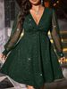 Elegant Plus Size V-Neck Evening Dress With Sheer Mesh Long Sleeves, A-Line Formal Gown For Women, Stylish & Sexy In Wine Red, Green, Black_ecoleips.com