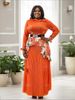 Women's Clothing Plus Size Women's Casual Two Piece Suit Dress Set Pleated Print Fashion Top Long Skirt European American Style_ecoleips.com