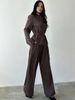 Elegant Women's Fashion Clothing Set Solid Color Top Wide Leg Trousers Autumn Winter Full Length Casual Polyester_ecoleips.com