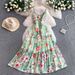 Women's French Style Floral Print V Neck Dress Sweet Forest Theme Slimming Waist Ruffled Long Skirt For Resort Wear Spring Autumn_ecoleips.com