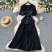 Sequined Dress For Women Short Sleeved Pleated Slimming Summer Sophisticated Commuting Suitable_ecoleips.com