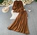 Women's French Style Relaxed Fit Shirt And High Waisted Skirt Two Piece Set With Tie Waist Three Quarter Sleeves Style_ecoleips.com