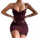 Women's Clothing New Solid Color V Neck Sexy Temperament Slim Cross Shoulder Strap Dress_ecoleips.com
