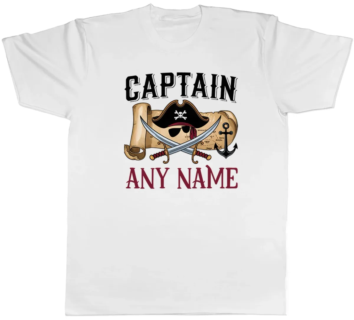 Women's T-Shirts Personalised Captain Any Name Pirate Hat Patch Mens T-Shirt Tee Gift Top_ecoleips.com