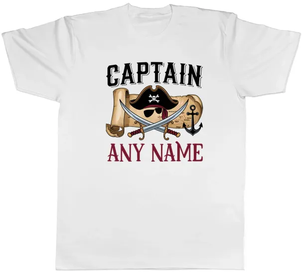 Women's T-Shirts Personalised Captain Any Name Pirate Hat Patch Mens T-Shirt Tee Gift Top_ecoleips.com