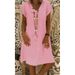Pure-Color Short-Sleeved V-Neck Dress Eight Size Options Eleven Color Choices Popular Versatile Casual Dress_ecoleips.com