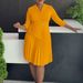 Elegant A-Line Pleated Dress With Notched Collar - Plus Size Women's Office Dress In Soft Stretch Polyester_ecoleips.com