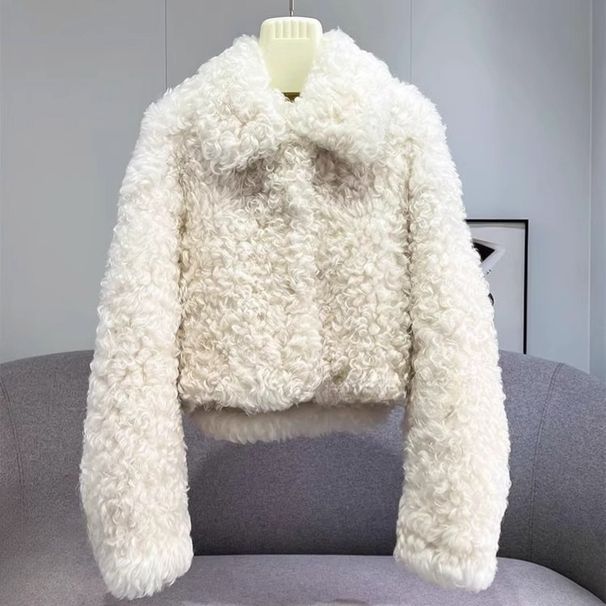 Women's Faux Shearling Jacket – Winter Short Puffer Coat With Fur Collar (White/Mauve, S/M/L)_ecoleips.com