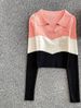 Dopamine-Inspired Colorblock Polo Neck Long Sleeve Knit Sweater For Women, Slim Fit Cropped Top, Autumn Casual Wear_ecoleips.com