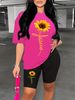 Summer Women's Casual Fashion Sunflower Cross Print Loose T-shirt Shorts Two-piece Set Set Summer Sportswear Suitable For Daily Wear-186_ecoleips.com