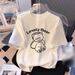 White Bear Women's Round Neck T-Shirt European Style Oversized Loose Fit Half Sleeve Mid-Length Top For Summer_ecoleips.com