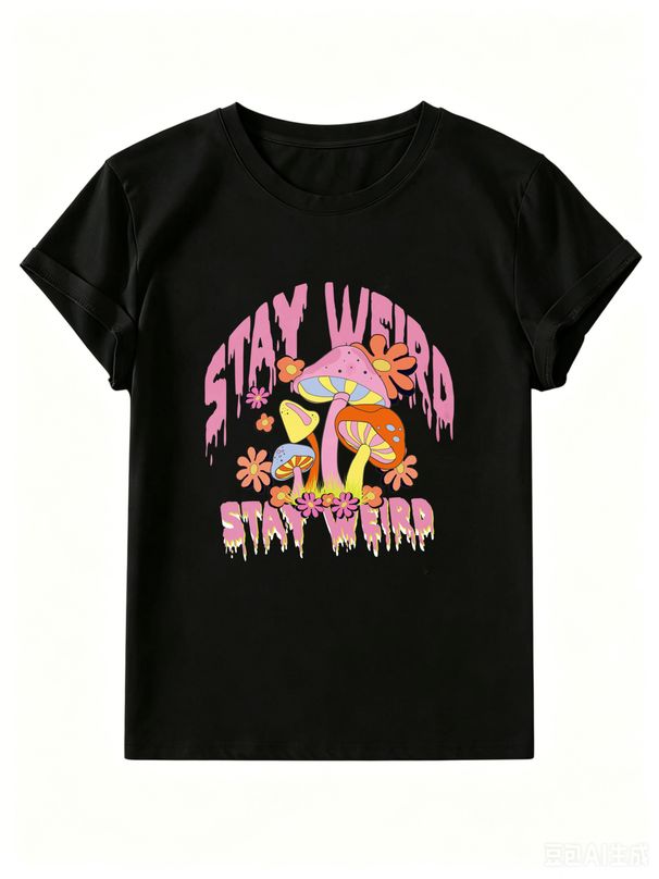 Women's Psychedelic Mushroom T-shirt, Casual And Versatile Top_ecoleips.com