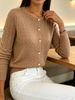 Khaki Cable Pit Rib Knit Cardigan, Loose Lightweight Breathable Soft Skin-touch Button Long Sleeve Jacket_ecoleips.com