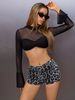 Women Grey Leopard Sequin Shorts High Stretch Sparkly Mini Hot Pants Bodycon Glitter Leopard Print Club Party Bottoms Y2K Streetwear_ecoleips.com