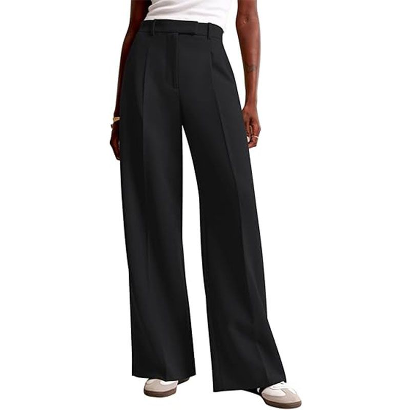 High Waisted Hanging Solid Color Wide Leg Pants, Loose Casual Straight Leg Women's Clothing, Business Suit Pants For Women_ecoleips.com