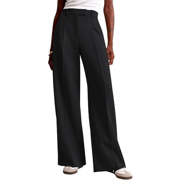 High Waisted Hanging Solid Color Wide Leg Pants, Loose Casual Straight Leg Women's Clothing, Business Suit Pants For Women_ecoleips.com