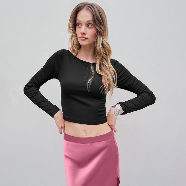 Voya Women's Sexy T-shirt With Spring And Summer Backless Design, Short Fit, Slim Fit Bottom Top For Women_ecoleips.com